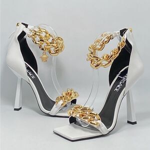 Versace Chain & Leather High-Heel Sandals size 39